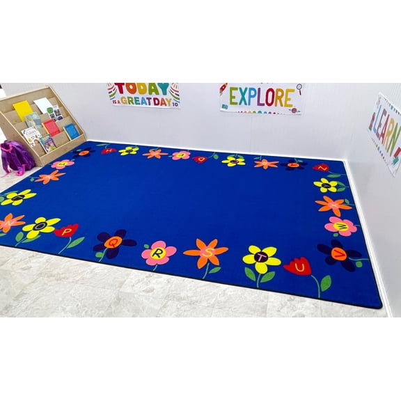 KidCarpet.com Alphabet Garden School Rug, 7'6" x 12" Rectangle | ABC Educational Learning Rug for Children's Classroom Playroom Multicolored Nursery Area Rug for Kids