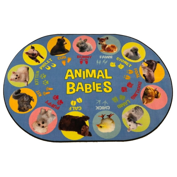 KidCarpet.com Animal Babies Preschool Oval Area Rug 4'x6' Toddler Classroom and Baby Playroom Decor | Seating Carpet Elementary School Rug | Educational Learning Carpet for School