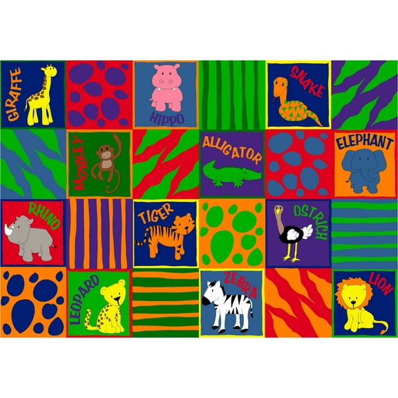 KidCarpet.com Animal Squares Nylon Area Rug 4' x 6', Multicolored Educational Classroom Area Rug for Kids | Learning Carpets for Kids | Rugs for Bedroom Playroom Toddler Children