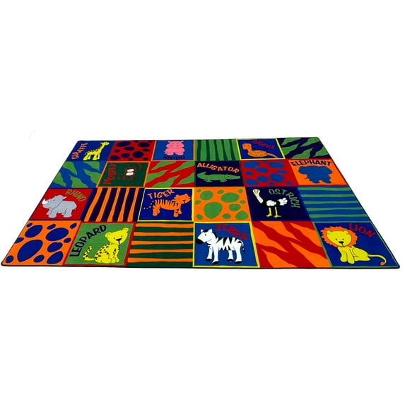 KidCarpet.com Animal Squares Nylon Area Rug 6' x 8'6", Multicolored Educational Classroom Area Rug for Kids | Learning Carpets for Kids | Rugs for Bedroom Playroom Toddler Children