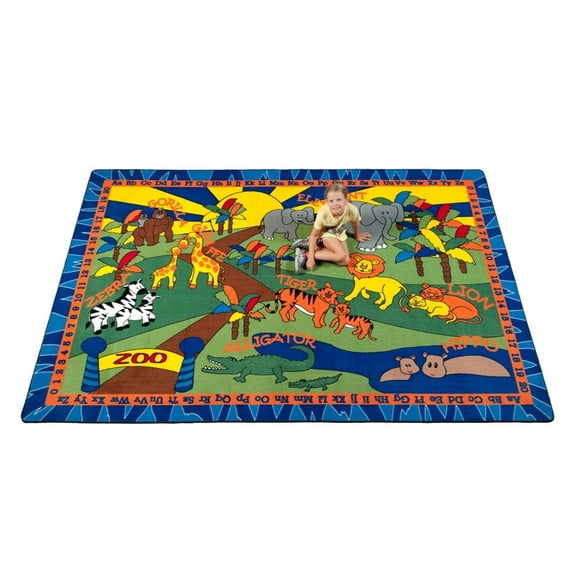 KidCarpet.com Animals at The Zoo Nylon Area Rug 6' x 8'6", Multicolored Animals, Abc's & Numbers Learning Classroom Carpet | Educational Alphabets Childrens Rugs Perfect for Daycare, Playroom, School