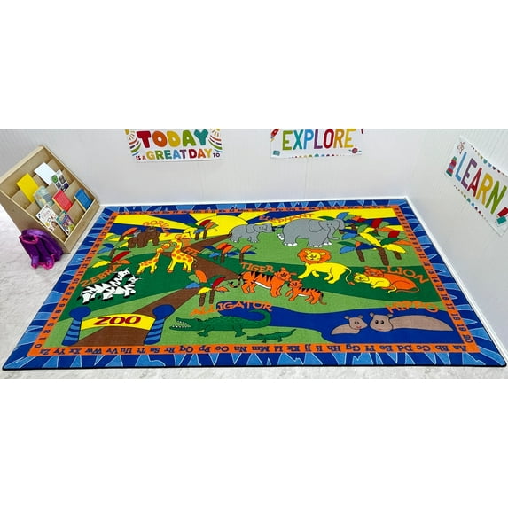 KidCarpet.com Animals at The Zoo Nylon Area Rug, 7'6" x 12', Multicolored Animals, Abc's & Numbers Learning Classroom Carpet | Educational Alphabets Childrens Rugs