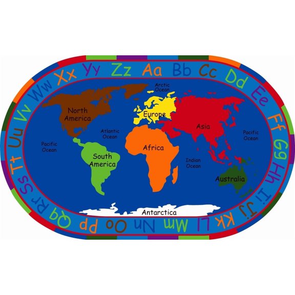 KidCarpet.com All Around The World Map Rug, 4' x 6' Oval ABC Alphabet Educational Learning Area Rugs for Kids Preschool Kindergarten & Elementary School