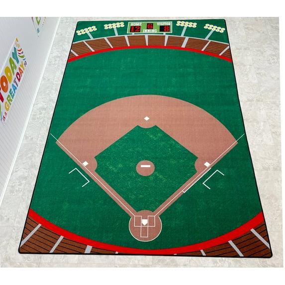 KidCarpet.com Baseball Stadium Rug 6' x 8'6' Rectangle Area Rug for Kids Playroom & Kindergarten Classroom | Baseball Field Area Rug