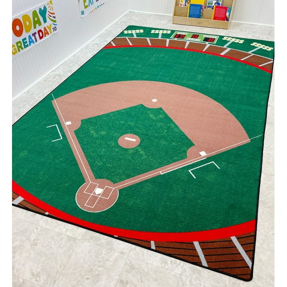 KidCarpet.com Baseball Stadium Rug 7'6" x 12' Rectangle Area Rug for Kids Playroom & Kindergarten Classroom | Baseball Field Area Rug