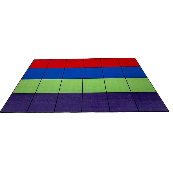 KidCarpet.com Blocks Seating Classroom Rug Multi with 24 Squares, 7'6" x 12' Rectangle Educational Carpet for Home or School Learning Area | Area Rug for Kids Bedroom or Playroom