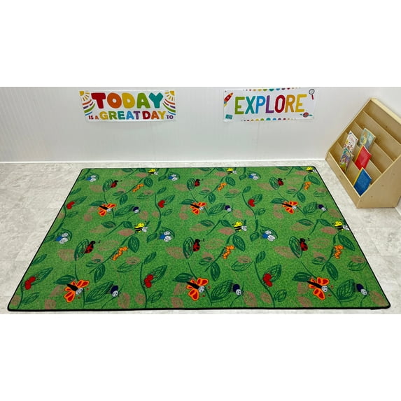 KidCarpet.com Buzzy Bugs Nylon Area Rug,12' x 6'' Multicolored Nature Kids Rug | Area Rug for Home Learning or Classroom Carpet, Playroom or Kids Bedroom Carpet | Preschool Rug Educational Carpet