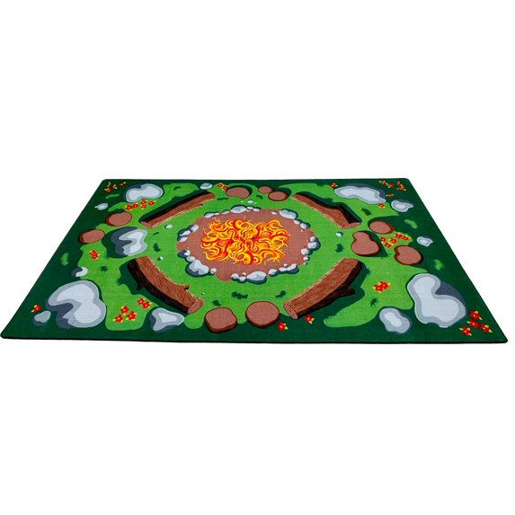 KidCarpet.com Campfire Play Rug, 6' x 8'6" Rectangle Fun Classroom Rugs Camping Carpet for Kids Nursery Room Bedroom Living Room Camp Area Decor Classroom Seating Carpet Elementary Preschool Rug