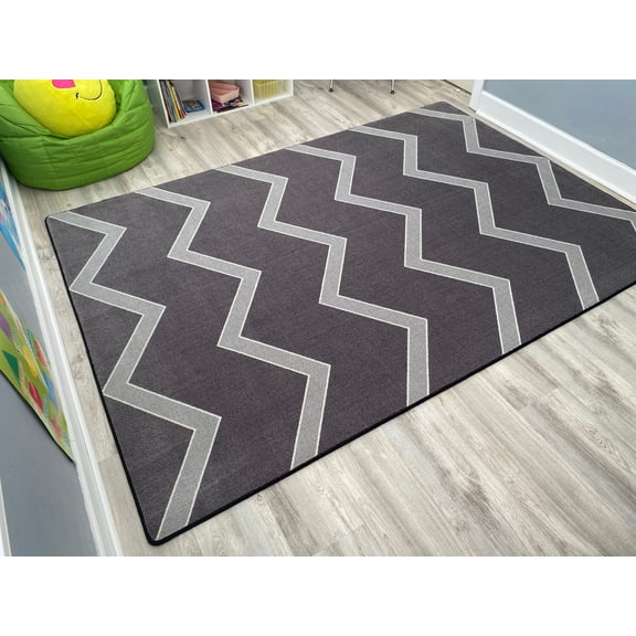 KidCarpet.com Chevron Kids Nylon Area Rug, 7'6" x 12', Gray Rectangle Zig Zag Modern Casual Geometric Area Rug | Indoor Outdoor Area Rug Ideal for High Traffic Areas in Living Room, Bedroom