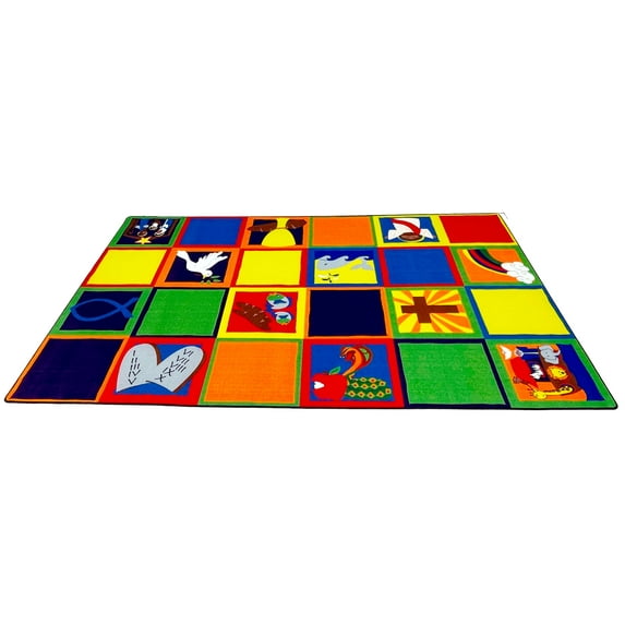 KidCarpet.com Christian Squares Nylon Area Rug, 6' x 8'6", Multicolored Classroom Seating Carpet for Preshool, Children's Classroom Rug Educational Learning Carpet