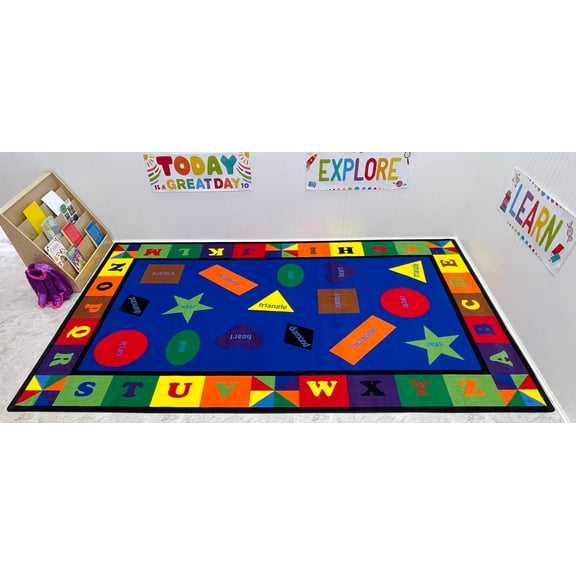 KidCarpet.com Colorful Shapes & Alphabets Educational Learning Preschool Rug with Bright Colors, 7'6" x 12' Rectangle Multicolored Area Rug for Kids Bedroom, Toddler Classroom and Baby Playroom