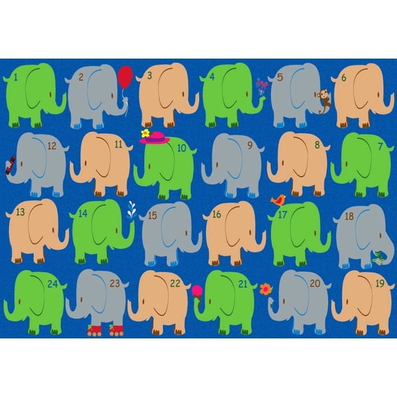 KidCarpet.com Elephant Seating Area Rug, 7'6" x 12', Multicolored Educational Numbers Classroom Area Rug | Learning Carpets for Kids | Rugs for Bedroom Playroom Classroom Baby Toddler Children