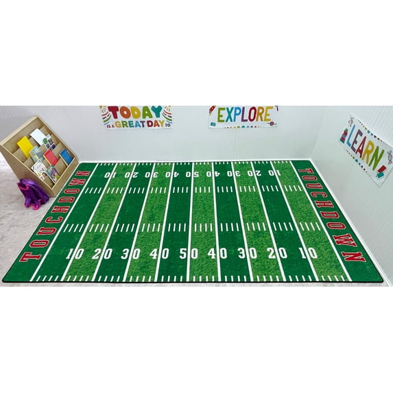 KidCarpet.com Football Field Rug, 6' x 8'6" Rectangle, Multicolored Perfect for Bedroom, Playroom, Sports Room, Recreation Room or Basement Carpet for Boys Room