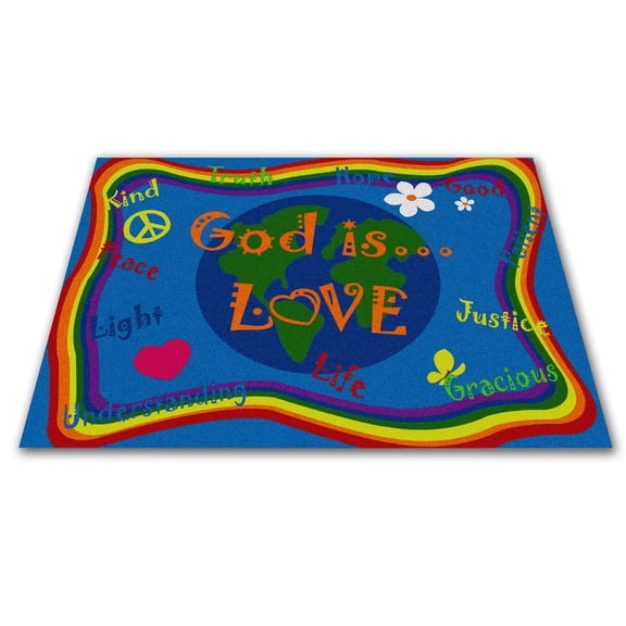 KidCarpet.com God is Love School Rug, 4' x 6' Rectangle Kids Religious Rugs | Rug for Children's Classroom Carpet or Daycare Activity Area | Educational Learning Area Rug for Kids