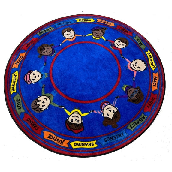 KidCarpet.com Hand in Hand Friendship Circle Rug 6' Round Classroom Seating Rug | Area Rugs for Kids Bedroom Classroom Nursery Decor | Educational Learning Rug for Children's Playroom