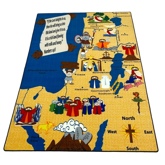 KidCarpet.com Holy Land Map Nylon Area Rug 6' x 8'6" Multicolored Educational Classroom Area Rug for Kids | Learning Carpets for Kids | Rugs for Bedroom Playroom Baby Toddler Children
