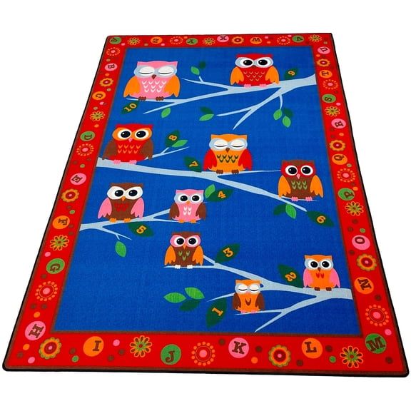 KidCarpet.com Hoot Hoot Owl Childrens Rug 4' x 6'' Multicolored, Abc's and Numbers Learning KidCarpet.com | Educational Alphabets Childrens Area Rug for Kids Perfect for Daycare, Playroom, School
