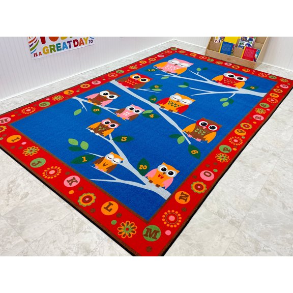 KidCarpet.com Hoot Hoot Owl Childrens Rug 7'6" x 12' Multicolored, Abc's and Numbers Learning KidCarpet.com | Educational Alphabets Childrens Area Rug for Kids Perfect for Daycare, Playroom, School