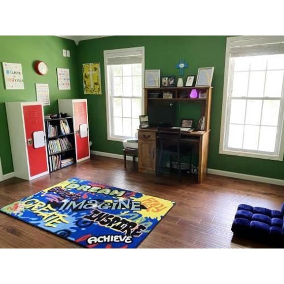 KidCarpet.com Inspiration Graffiti Classroom Rug, 6 'x 8'6" Rectangle, Multi, Bright & Fun Kids Rug | Rugs for Children's Classroom or Daycare Activity Area | Educational Learning Area Rug for Kids