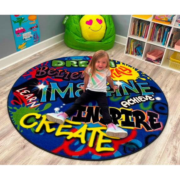 KidCarpet.com Inspiration Graffiti Classroom Rug, 7'6" x 12' Rectangle, Multi, Bright & Fun Kids Rug | Rugs for Children's Classroom or Daycare Activity Area | Educational Learning Area Rug for Kids