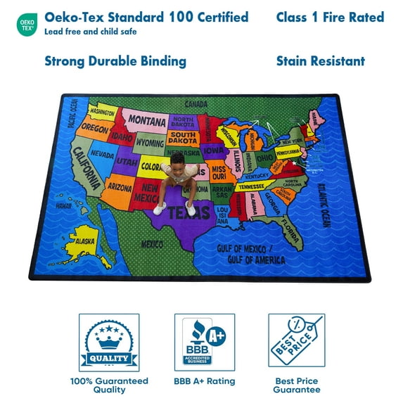 KidCarpet.com Map of The USA Classroom Rug 7'6"x 12' Rectangle