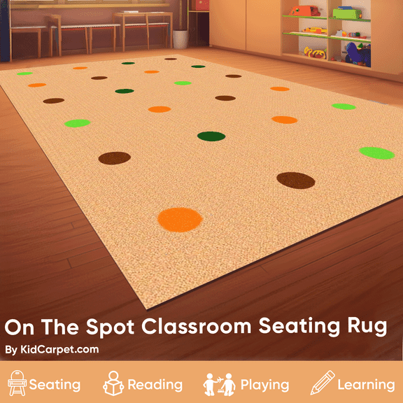 KidCarpet.com On The Spot Classroom Seating Rug, 7'6" x 12', Jungle Colors on Tan