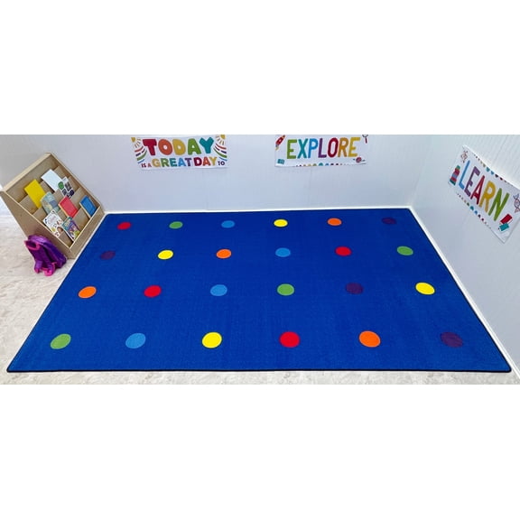 KidCarpet.com On The Spot Seating Classroom Rug, 7'6" x 12' Rectangle, Multi on Blue