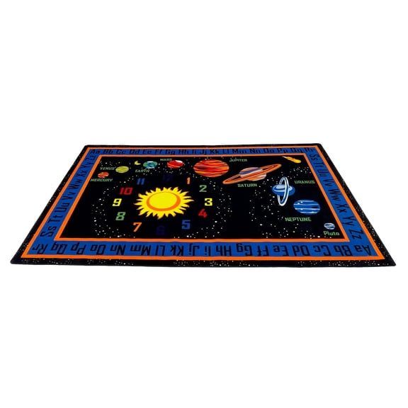 KidCarpet.com Outer Space Nylon Area Rug 7'6" x 12' Multicolored Kids Bedroom Educational Rug for Playroom Solar System Kids Rug ABC Alphabet Children's Fun Learning Carpet
