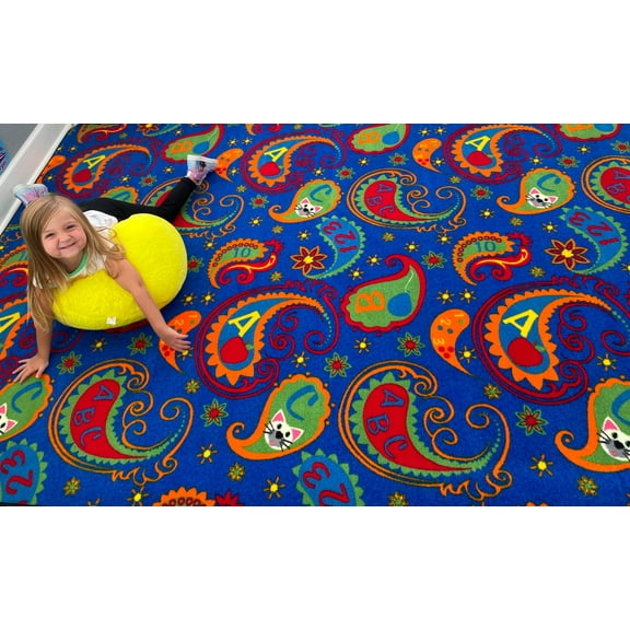 KidCarpet.com Paisley Children's Rug with ABCs, 6' x 9', Multicolored Classroom Carpet | Rug for Learning Alphabets & Numbers | Educational Area Rug for Kids Perfect for Daycare, Playroom, School