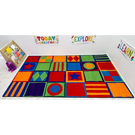 KidCarpet.com Patterned Squares Bright Children's Rug, 6' x 8'6", Multicolored Area Rug Fork Kids | Classroom Carpet for Kids | Childrens Rugs Perfect for Daycare, Playroom, School