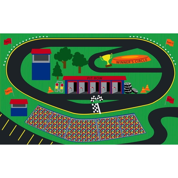 KidCarpet.com Racetrack Play Mat Rug, 4'x6' Rectangle