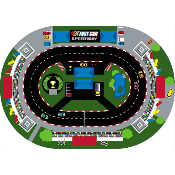 KidCarpet.com Raceway Rug 4' x 6' Oval, Educational Kids Car Rug for Nursery, Classroom, Playroom, Bedroom, Daycare Floor