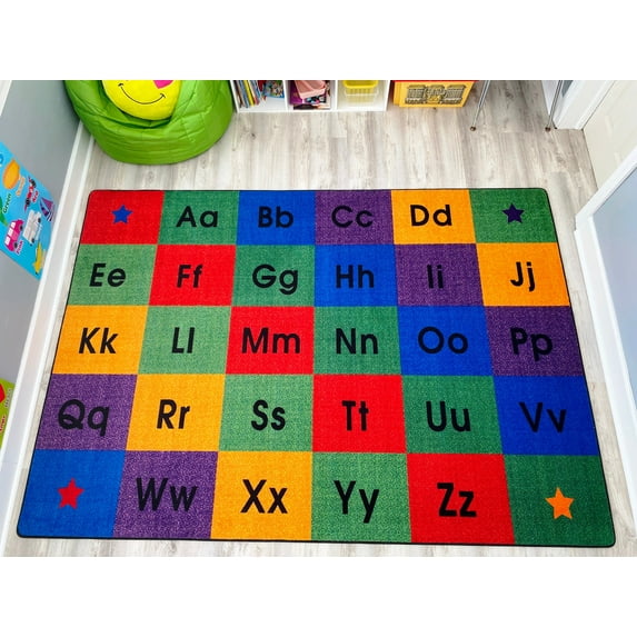 KidCarpet.com Row by Row Alphabet Rug, 6' x 8'6", Multicolored | ABC Primary Children's Educational Rug for Home Learning Area | KidCarpet.com for Bedroom Playroom | Area Rug for Kids