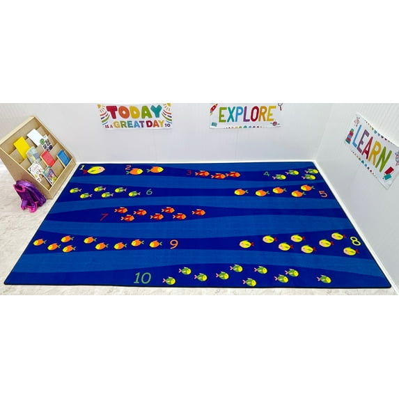 KidCarpet.com School of Fish Classroom Rug 7'6" x 12'' Rectangle Educational Rug for School Classroom, Kids Play Rug for Learning Numbers Area Rug for Kids | Rugs for Bedroom Playroom