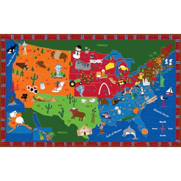 KidCarpet.com from Sea to Shining Sea USA Map Rug, 6' x 8'6" Rectangle United States Map Educational Learning Area Rug | Carpet for Kids Children Bedrooms and Playroom Rug
