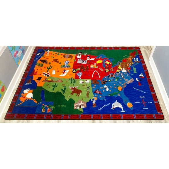KidCarpet.com from Sea to Shining Sea USA Map Rug, 7'6" x 12' Rectangle United States Map Educational Learning Area Rug | Carpet for Kids Children Bedrooms and Playroom Rug