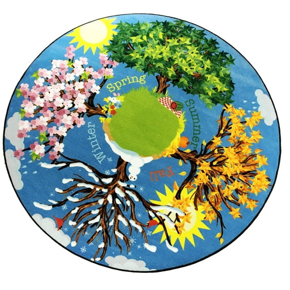 KidCarpet.com The Seasons Classroom Rug, 6' Round Spring, Winter, Summer, Fall Area Rug for Kids | Kids Educational Learning Rug | Childrens Carpet Perfect for Daycare, Playroom, School