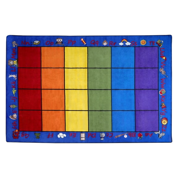 KidCarpet.com Seating Rainbow with Alphabet Rug 24 Rectangle 7'6" x 12'' Educational Learning Rug for Children's Classroom | Area Rugs for Kids School | Abc's Alphabet Children's Block Seating Carpet