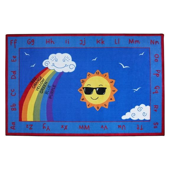 KidCarpet.com Shine Bright Learning Rainbow Rug 4' x 6' Rectangle Kid Educational Learning Rug for School, Classroom | Kids Rug for Learning Numbers, Colors & Alphabets | Area Rug for Kids Playroom