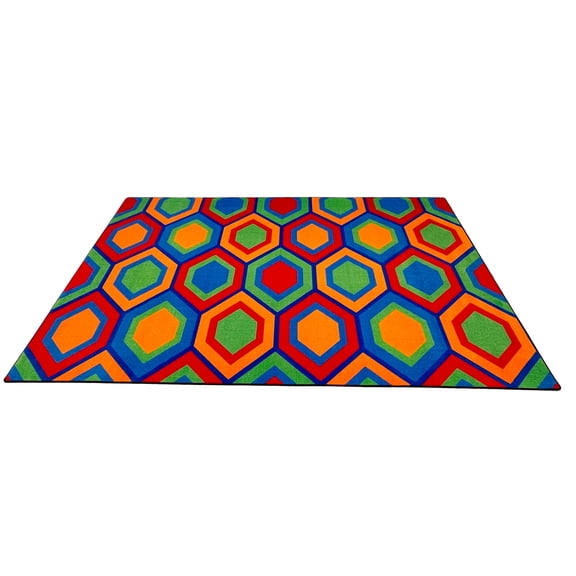 KidCarpet.com Sitting Hexagons Area Rug, 4' x 6', Multicolored | Rug for Kids Room, Playroom | Kids Rug for Classroom, Carpet for School, Nursery, Colorful Children's Classroom Area Rugs for Kids