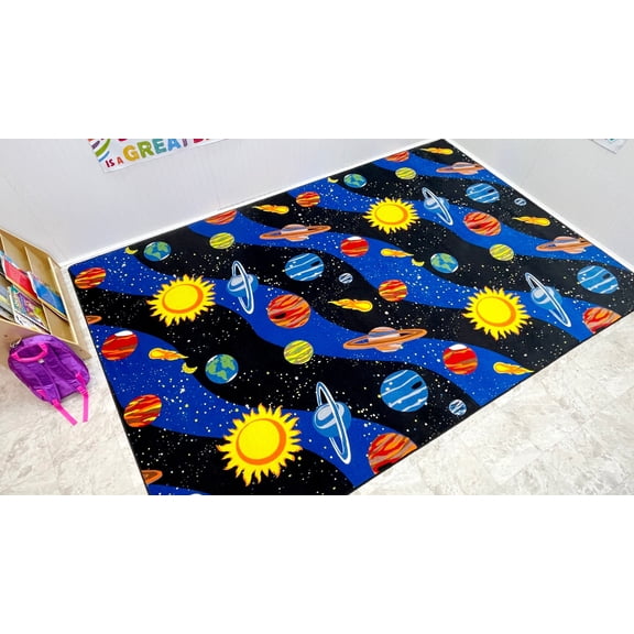 KidCarpet.com Solar System Planet Rug 12' x 8', Multicolored Space Rugs for Kids Bedroom Educational Learning Rug for Living Room Bedroom Indoor Universe Solar System Planet Theme Carpets