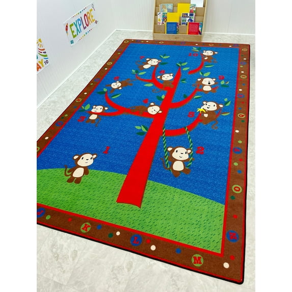 KidCarpet.com Ten Little Monkeys Classroom Rug 6' x 8'6" Multicolored, Abc's and Numbers Learning KidCarpet.com | Educational Alphabets Childrens Area Rug