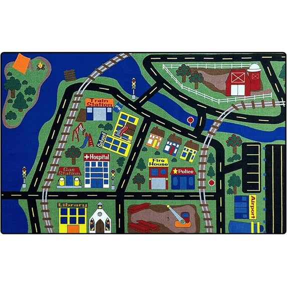 KidCarpet.com Total Transportation Road Rug 4' x 6' Rectangle, Multicolored Educational Kids Play Town Rug for Nursery, Bedroom, Daycare Children Area Rug | Carpet for Kids Bedroom and Playroom