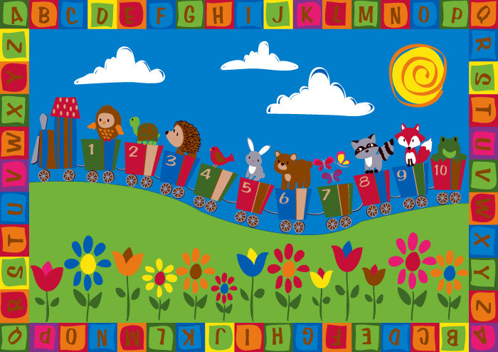 Classroom Train Rug KidCarpet.com On The Train Kid's Rug 6' x 8'6
