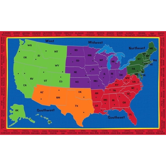 KidCarpet.com The United States of America Map Rug, 6' x 8'6", Multicolored US Map Kids Area Rug for Education and Learning | Suitable for Classroom, Nursery, Bedroom or Play Area