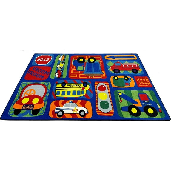KidCarpet.com Vroom Car Play Childrens Rug, 4' x 6', Multicolored | Area Rugs for Kids Playroom | Carpet for Classroom Bedroom | Car Play Rug for Kids | Children Play Area Rug
