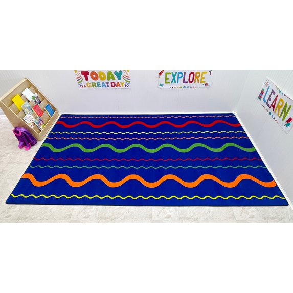 KidCarpet.com Wavy Lines Kids Rug, 6' x 8'6" Multicolored Playful Desgin Rugs for Kids | Seating Carpet Elementary School Rug | Toddler Classroom & Baby Playroom Decor Ideal for High Traffic Areas