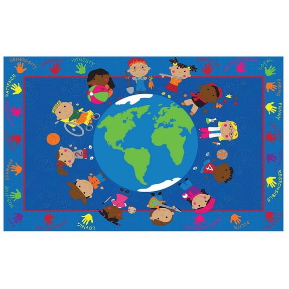 KidCarpet.com World Character Rectangle Classroom Rug | Bordered Area Rug for Preschool Daycare Learning, 4' x 6'