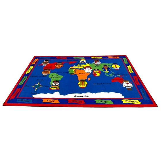 KidCarpet.com Our World of Peace Globe Nylon Area Rug, 7'6" x 12, Multicolored Area Rug for Education and Learning | Suitable for Nursery, Bedroom or Play Area Classroom Seating Carpet School Rug