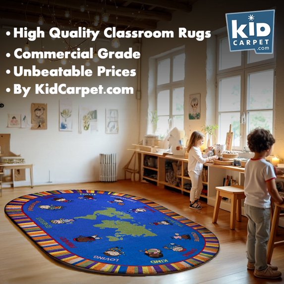 KidCarpet.com Our World of Virtue Classroom Rug 7'6" x 12'' Rectangle Kids Rug for Nursery, Bedroom, Daycare Children Area Rug | Carpet for Kids Classroom and Playroom | Area Rug for Kids